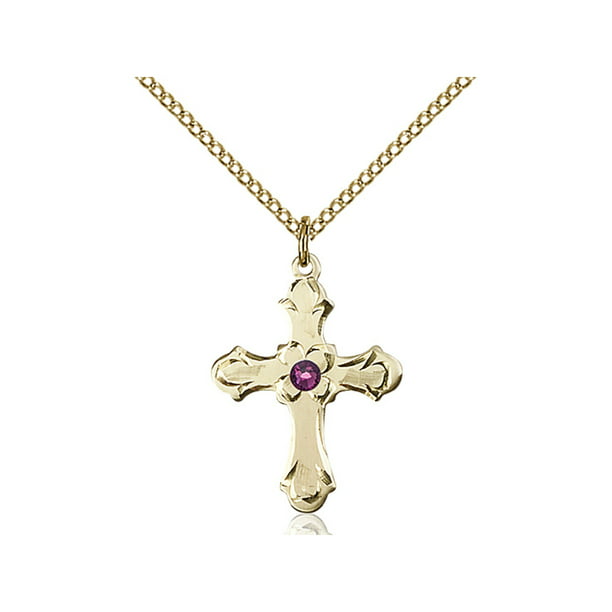 14kt Gold Filled Cross Pendant with 3mm Crystal bead Gold Filled Lite Curb Chain 7/8 x 5/8 